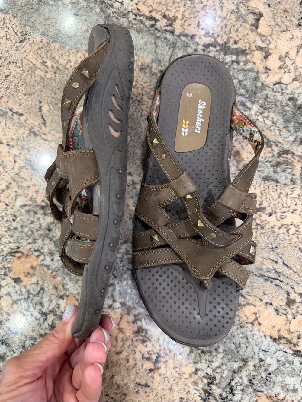 Skechers Women's Brown Studded Strappy Sandals